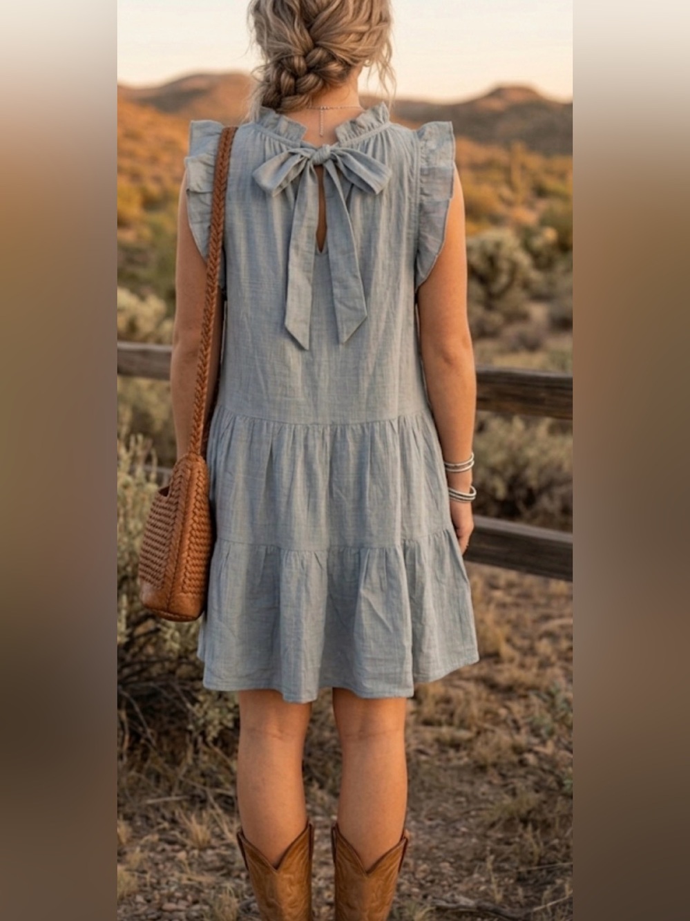 Listicle Light green Ruffle Sleeve Tiered women’s Dress M cotton boho western